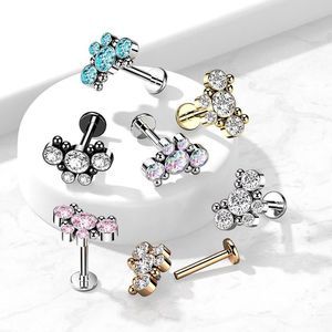 CZ Butterfly with Ball Cluster Internally Threaded 316L Surgical Steel Flat Back